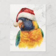 Regenbogenlori im Santa-Hut Aquarell
