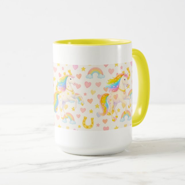 Regenbogenmähnen-Pferde-Kaffeetasse — Cooper & Cod Tasse (VorderseiteRechts)