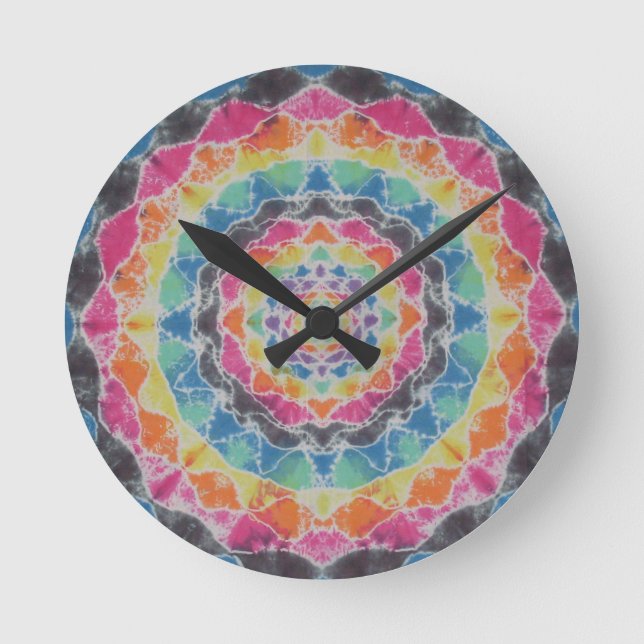 Regenbogenmandala-gefärbte Krawatte PhatDyes Runde Wanduhr (Vorderseite)