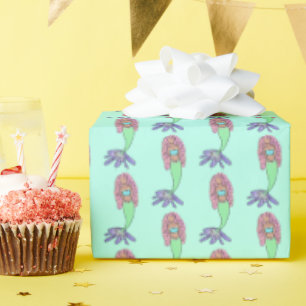 Regenbogenmeerjungfrau rosa blau lila grün schwarz geschenkpapier