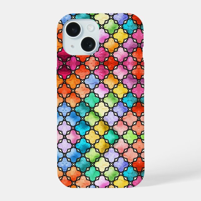 Regenbogenmosaik iPhone 15 Hülle (Rückseite)
