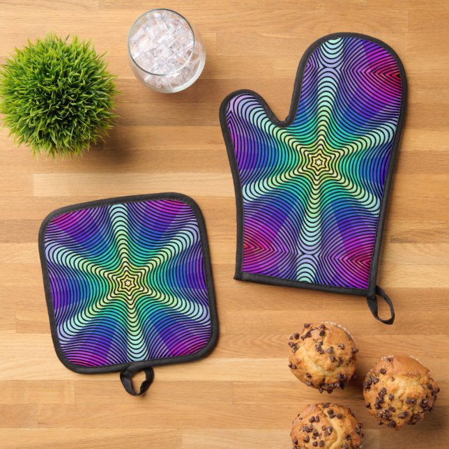 Regenbogenmuster Ofenhandschuh & Topflappen-Set (Oben Unten)