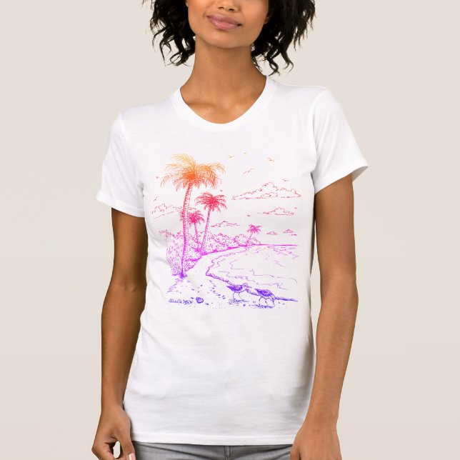 Regenbogenpalmen und Sandpiper Beach Life T-Shirt (Vorderseite)