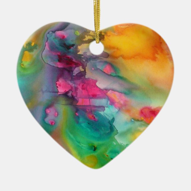 Regenbogenpfauherz Weihnachtsbaumverzierung Keramikornament (Vorne)