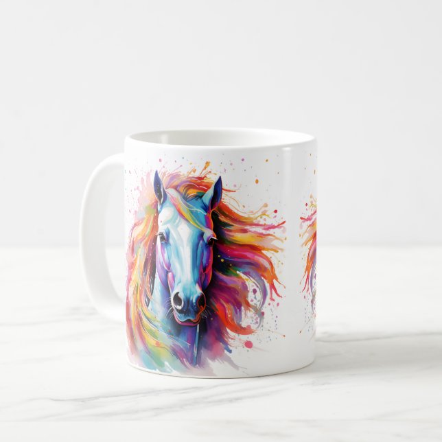 Regenbogenpferd Kaffeetasse (Vorderseite Links)
