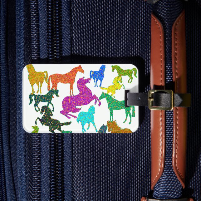 Regenbogenpferde - "Hübsch über Pferde!" Gepäckanhänger (Vorderseite Insitu 4)