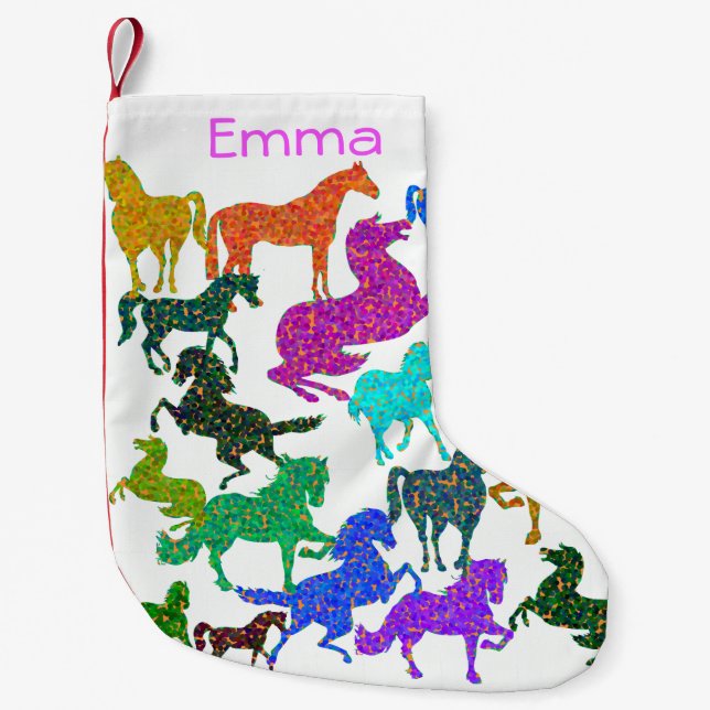 Regenbogenpferde - "Hübsch über Pferde!" Kleiner Weihnachtsstrumpf (Vorderseite)