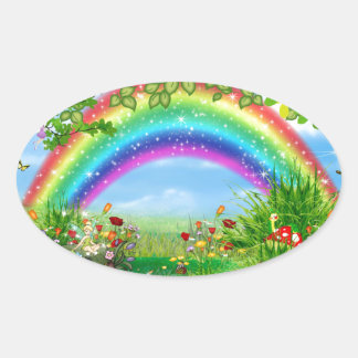 Regenbogenphantasieaufkleber Ovaler Aufkleber