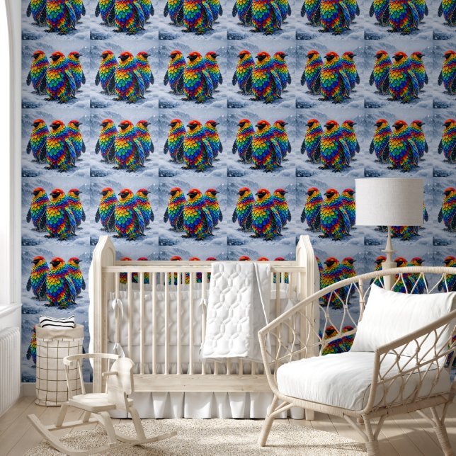 Regenbogenpinguine, Luxus-Kunst-Wallpaper Tapete (Kinder)