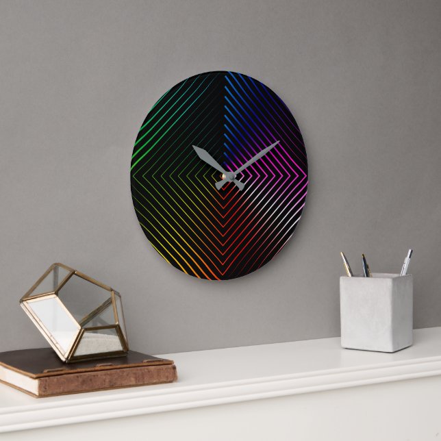 Regenbogenprisma auf Schwarz Große Wanduhr (Büro)