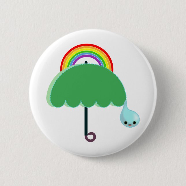 Regenbogenregenschirm-Tropfenregen Button (Vorderseite)