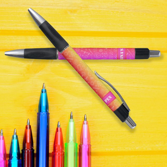 Regenbogenrosa Schulelemente personalisiert Kugelschreiber (rainbow pink School elements pattern personalized Pen)