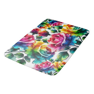 Regenbogenrosen Lebendige Farbige Blumen Badematte