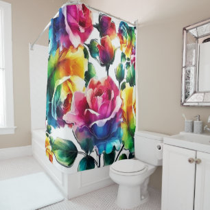 Regenbogenrosen Lebendige Farbige Blumen  Duschvorhang