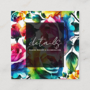 Regenbogenrosen Schwarz & Weiß Lebendige Blumendet Quadratische Visitenkarte