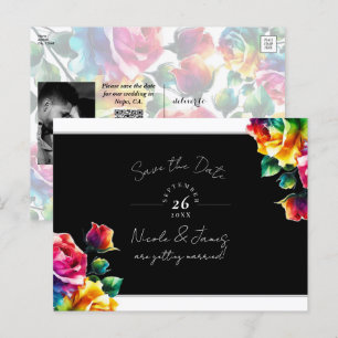 Regenbogenrosen Schwarz-weiße Blumen Save-the-Date Ankündigungspostkarte