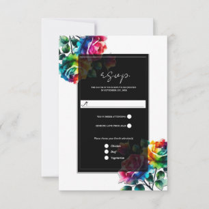 Regenbogenrosen Schwarze & Weiße Blumige Hochzeit  RSVP Karte
