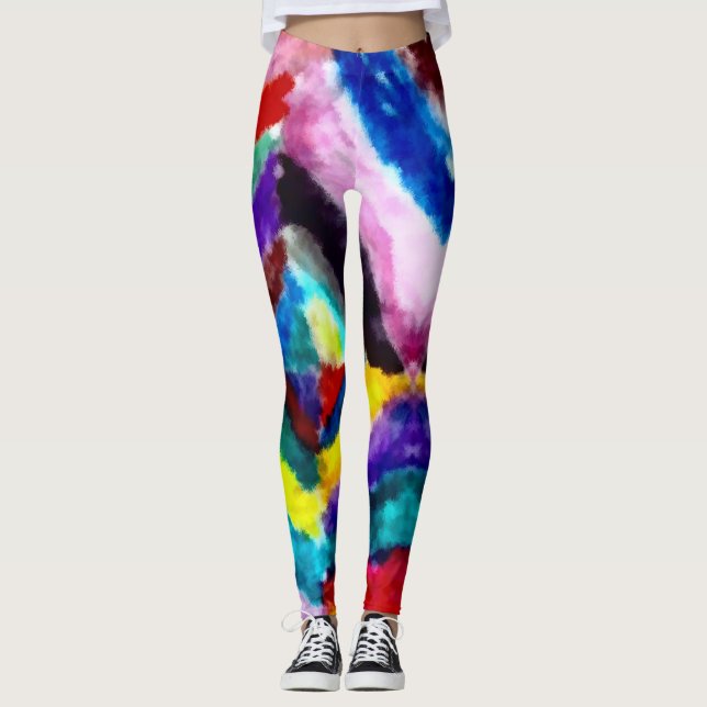 Regenbogensaure Watercolor-gefärbte Leggings (Vorderseite)