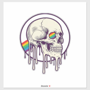 Regenbogenschädel mit Tropfen Vintage-Stichdesign_ Aufkleber