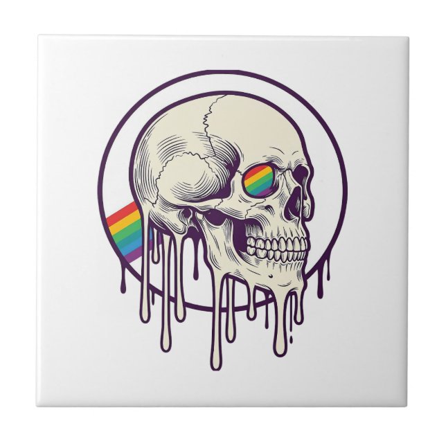 Regenbogenschädel-Vintage-Stichdesign_1 Fliese (Vorderseite)