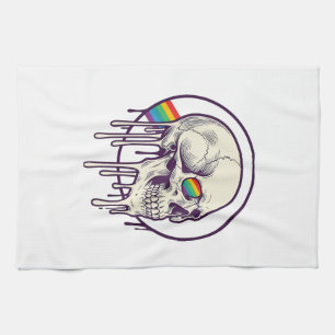 Regenbogenschädel-Vintage-Stichdesign_1 Geschirrtuch