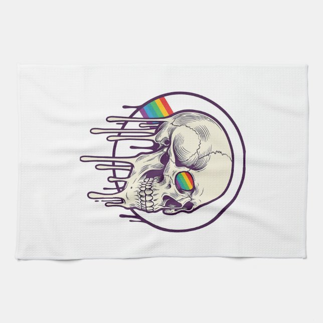 Regenbogenschädel-Vintage-Stichdesign_1 Geschirrtuch (Horizontal)