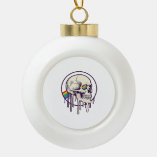 Regenbogenschädel-Vintage-Stichdesign_1 Keramik Kugel-Ornament