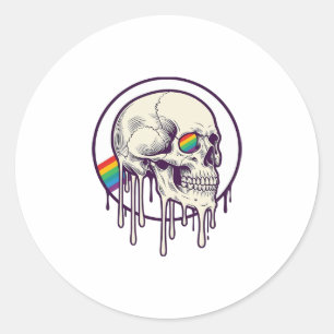 Regenbogenschädel-Vintage-Stichdesign_1 Runder Aufkleber