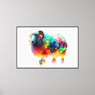 Regenbogenschaf Kunst – Leuchtende Farbige Wolle, Leinwanddruck