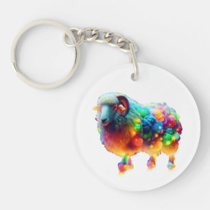 Regenbogenschaf Kunst – Leuchtende Farbige Wolle, Schlüsselanhänger