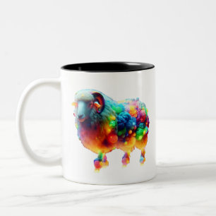 Regenbogenschaf Kunst – Leuchtende Farbige Wolle, Zweifarbige Tasse