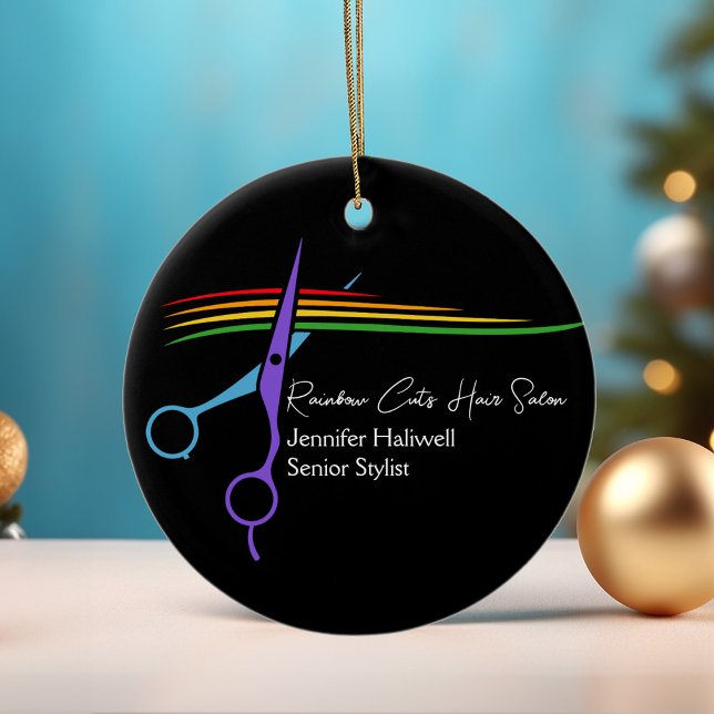 Regenbogenschere Haar Stylist Chic Salon Weihnacht Keramik Ornament (Von Creator hochgeladen)