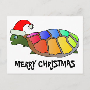 Regenbogenschildkröte mit Weihnachtsmannmütze Feiertagspostkarte
