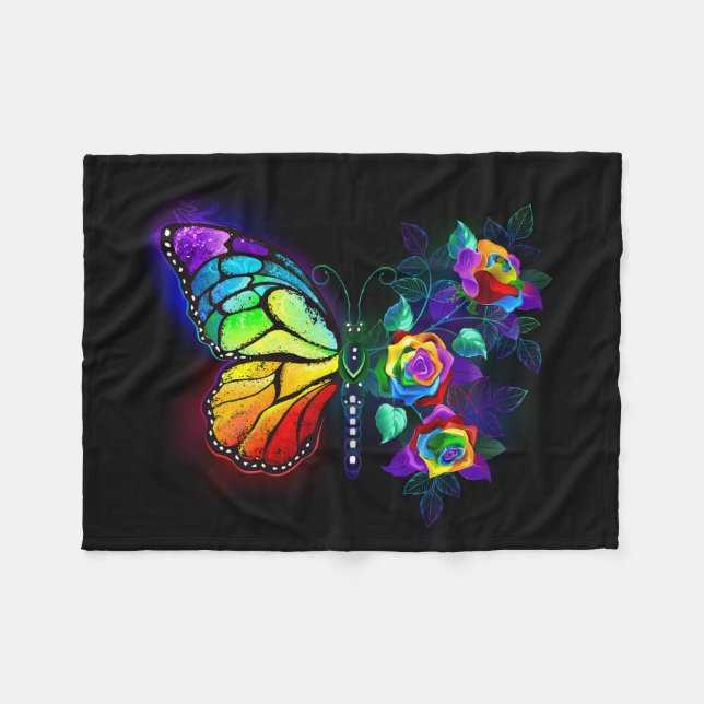 Regenbogenschmetterling Fleecedecke (Vorderseite (Horizontal))