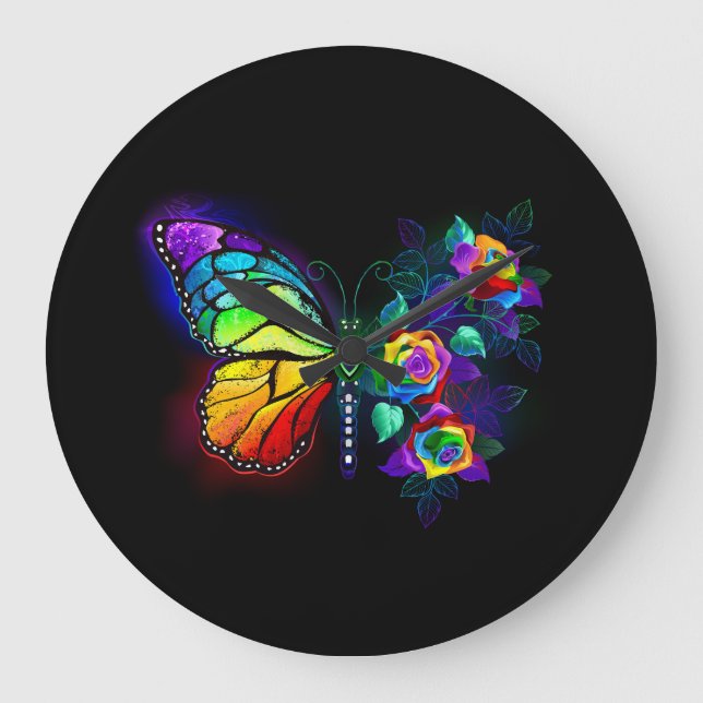 Regenbogenschmetterling Große Wanduhr (Vorderseite)