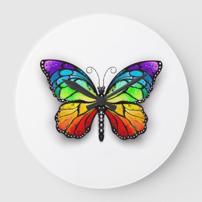 Regenbogenschmetterling Monarch Große Wanduhr (Vorderseite)