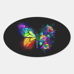 Regenbogenschmetterling Ovaler Aufkleber