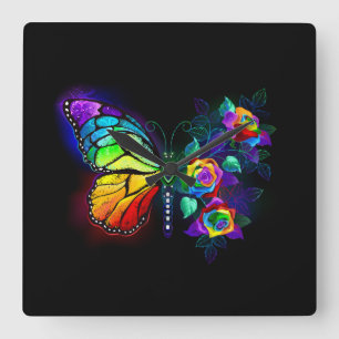 Regenbogenschmetterling Quadratische Wanduhr