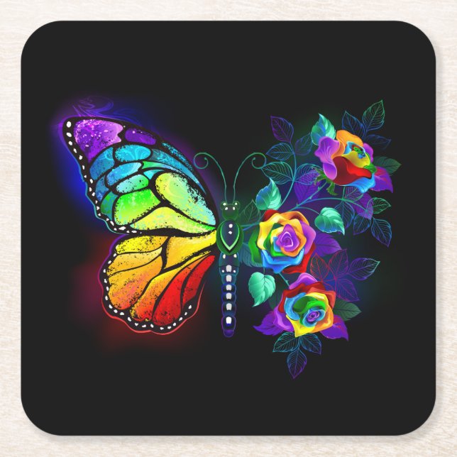 Regenbogenschmetterling Rechteckiger Pappuntersetzer (Vorderseite)