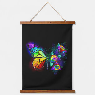Regenbogenschmetterling Wandteppich Mit Holzrahmen