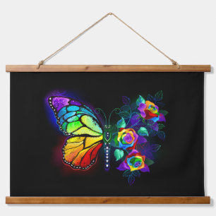 Regenbogenschmetterling Wandteppich Mit Holzrahmen