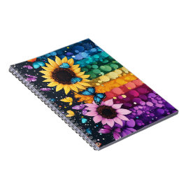 Regenbogenschmetterlinge und Sonnenblumen-Notebook Notizblock