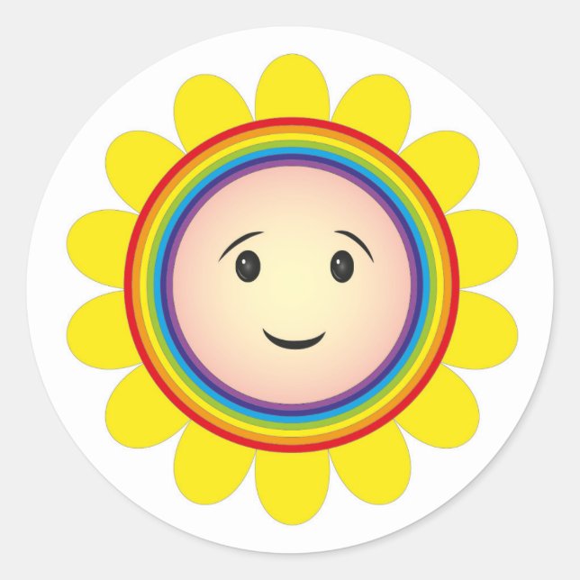 Regenbogensonne Runder Aufkleber (Vorderseite)