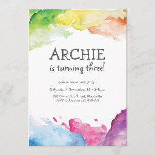 Regenbogenspritzen Kunst-Geburtstags-Party Einladung