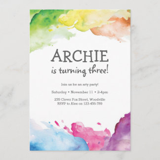 Regenbogenspritzen Kunst-Geburtstags-Party Einladung