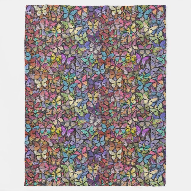 Regenbogenspröde Fantasy-Schmetterlingsmuster Fleecedecke (Vorderseite)