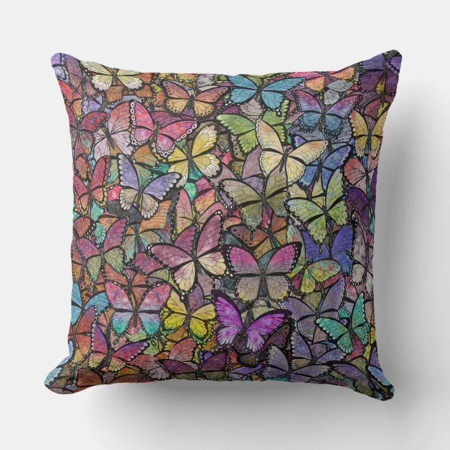 Regenbogenspröde Fantasy-Schmetterlingsmuster Kissen (Vorderseite)