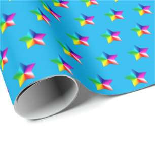 Regenbogensterne auf Aqua-Packpapier Geschenkpapier