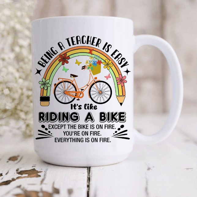Regenbogenstift-Lehrerin Wertschätzung, lustiger L Kaffeetasse (Being A Teacher is Easy, It's Like Riding A Bike mug, personalized teacher mug, teacher gift ideas )