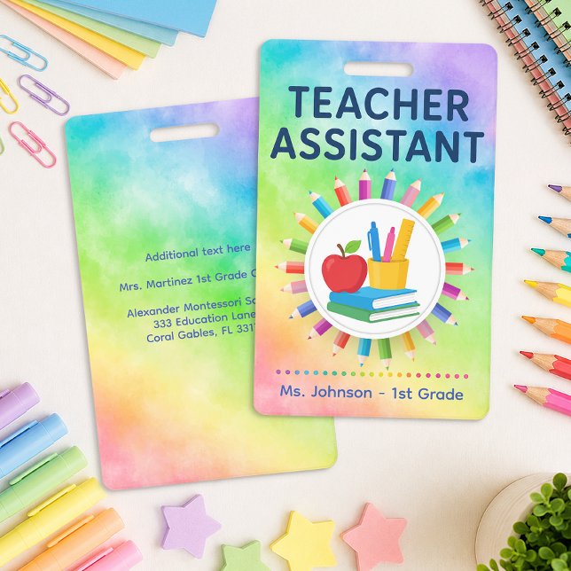 Regenbogenstifte Personalisierter Lehrer-Assistent Ausweis (Teacher Assistant Badge)